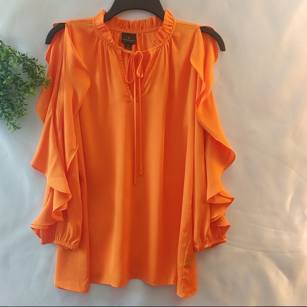Worthington Cold Shoulder Ruffle Sleeve Top